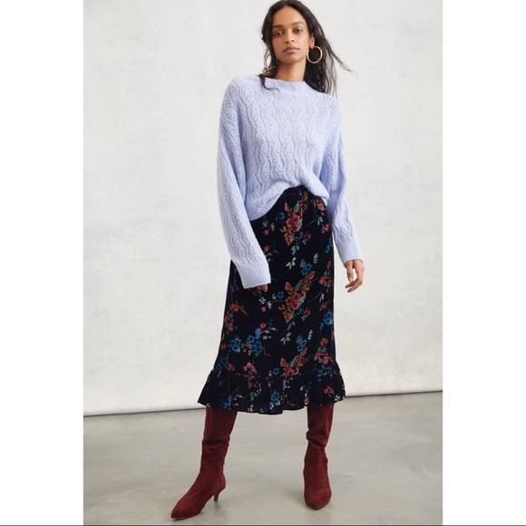 Anthropologie Othilia Willow Tiered Velvet Floral Romantic Midi Skirt NWT XS - Picture 4 of 12